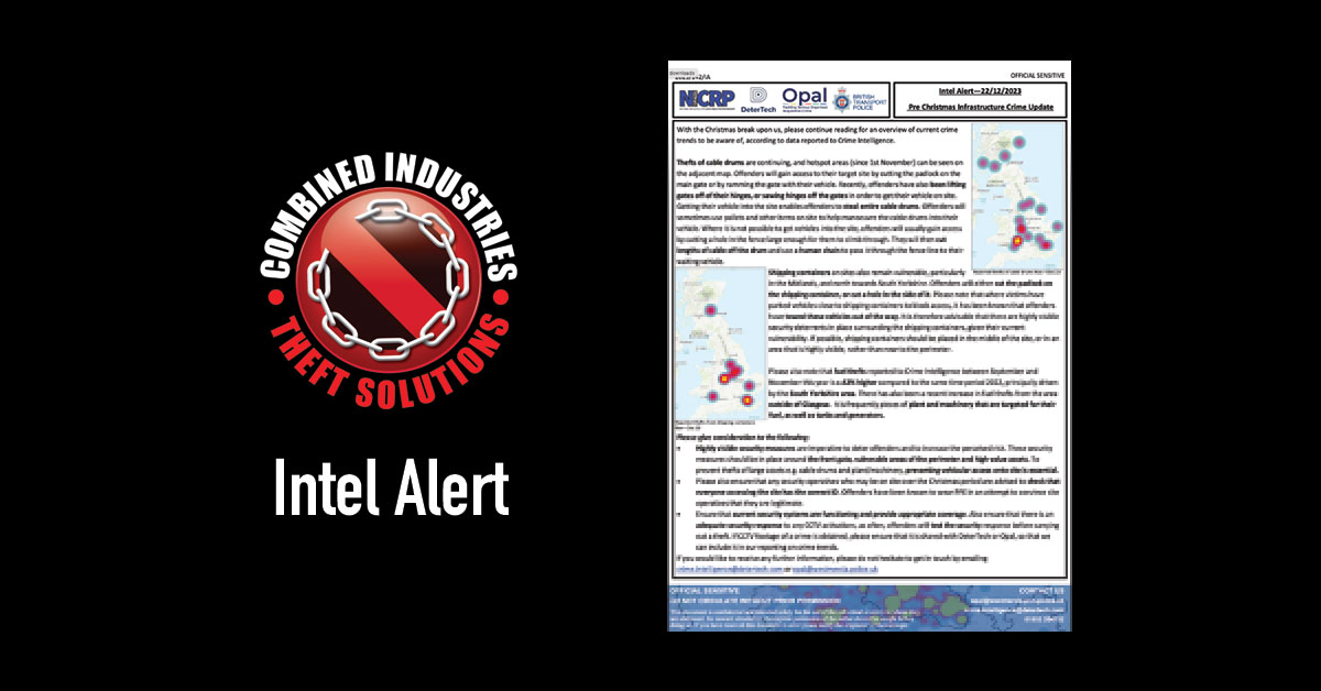 Intel Alert: Pre Christmas Infrastructure Crime Update – 22/12/2023
