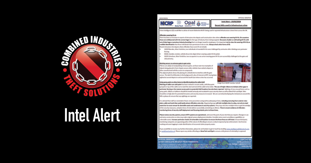 Intel Alert: Recent MOs Used In Infrastructure Crime – 19/02/2024