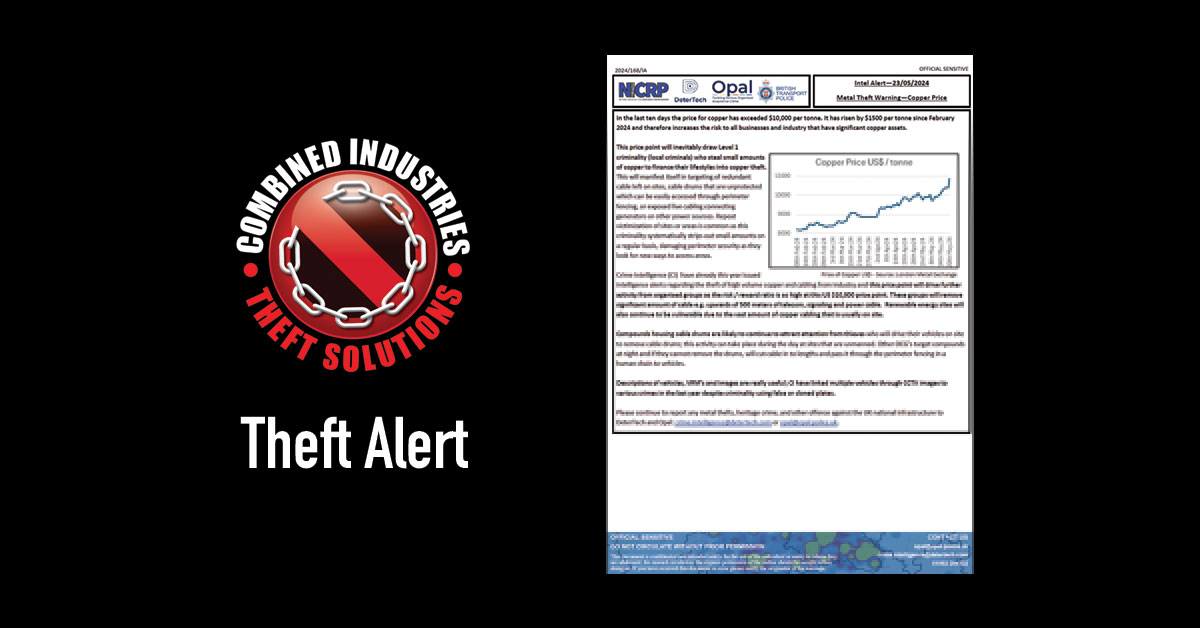 Intel Alert: Metal Theft Warning – Copper Price – 23/05/2024