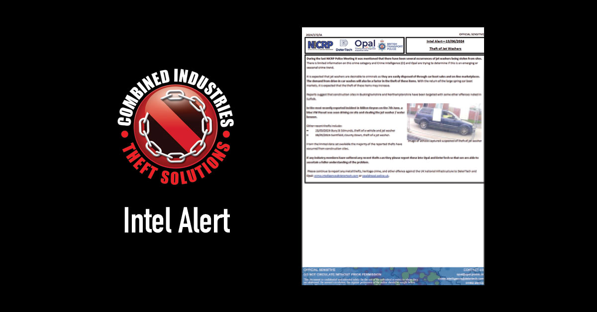 Intel Alert: Theft of Jet Washers – 13/06/2024